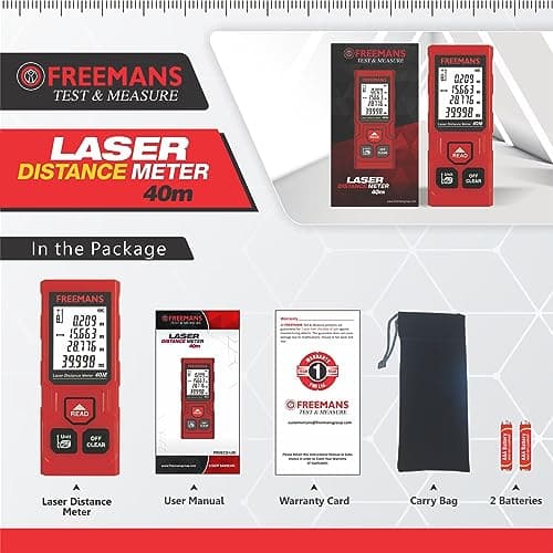 FREEMANS PROECO-L40 40m Laser Distance Meter with Area, Volume, Pythagorean Measurement and Self-Calibration Function, Carry Bag and Batteries Included, Best Suitable for Indoor Measurements 5