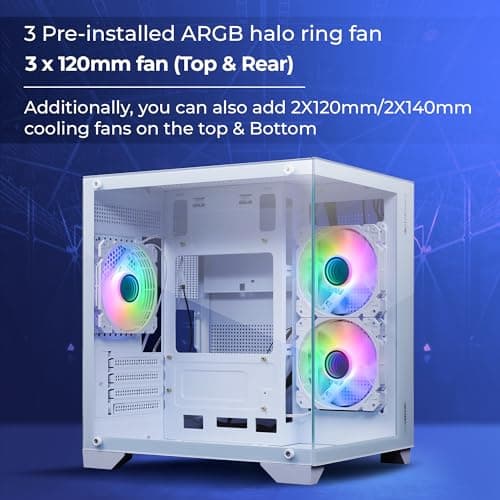 ZEBRONICS Mercury Premium Gaming Chassis with Support for mATX | Mini ITX | 240mm AIO, Dual Chamber Design, Infinity Ring ARGB Fan, Wraparound Tempered Glass (White) 2