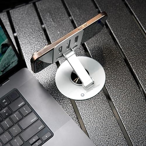 UPFATE Adjustable Phone Stand for Desktop | Aluminum Alloy Mobile Holder with 360° Rotating Base | Foldable Desktop Stand for Smartphones & Tablets | Sturdy & Anti-Slip Design