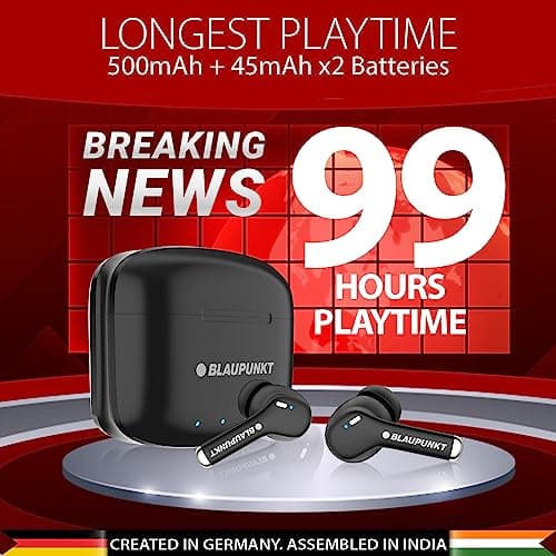 Blaupunkt Newly Launched Btw100 Xtreme Truly Wireless Bluetooth Earbuds I 99H Playtime* I Quad Mic I Crispr Enc Tech I Gaming Mode I Turbovolt Charging I Bt Version 5.3 (Black),in-Ear 2