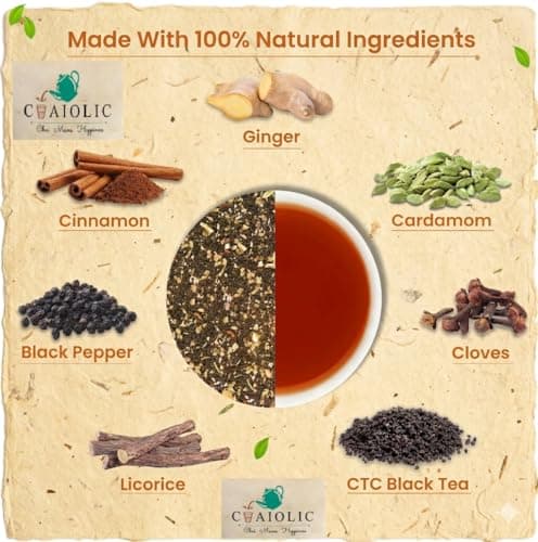 CHAIOLIC Royal Indian Masala Chai patti Trial Pack 100g (Pack of 1) | Premium Assam CTC tea, cardamom, tulsi, cloves, black pepper, ginger (adrak) and licorice. with 100% Natural Spices, Masala Tea Fo 3
