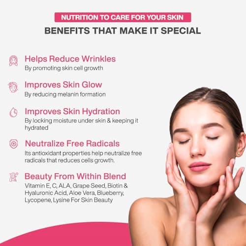 MyFitFuel Skin Beauty Glutathione Reduced (60 Capsules) with Lycopene, Vitamin C & E, Hyaluronic Acid, Biotin &more. For Men & Women Hydrated, Brightening, Radiant Skin. For Reducing Melanin & Glowing 4