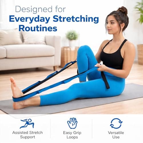 Signamio Yoga Belt for Women - Premium Stretching Belt for Exercise & Hamstring Stretch Strap - Essential Yoga Accessories for Flexibility & Strength Training-12 Loop - Blue-Black 4