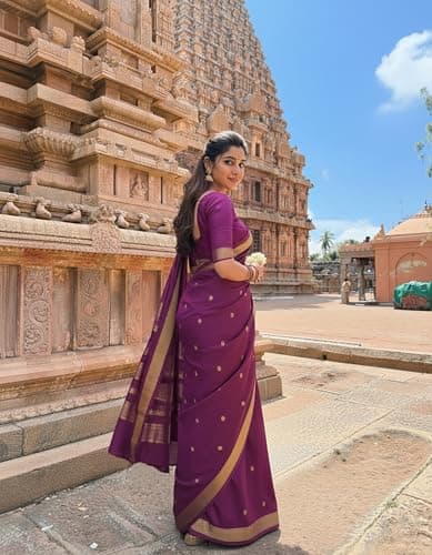Anjaneya Sarees Woven Solid Designer Banarasi Silk Saree With Blouse (Purple) 4