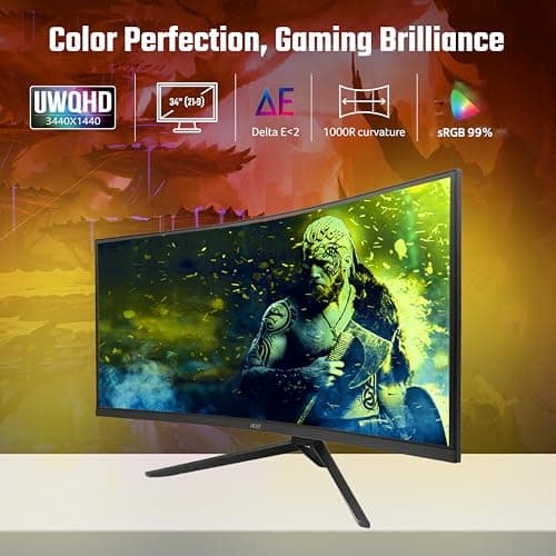 acer Nitro ED343CUR X0 34 Inch UWQHD (3440×1440) 21:9 Curved Gaming Monitor | 200Hz Refresh, 0.5ms Response | AMD FreeSync Premium | HDR10 | RGB Lighting | 2×HDMI 2.0, 2×DP 1.4, Audio Out, Speakers 2