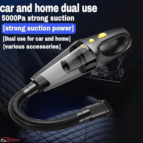 DETACHI Car Vacuum Cleaner - Portable 2 in 1 Wet & Dry Cleaner for Car with High 6000PA Powerful Suction 12V DC for Deep Cleaning, HEPA Filter, Filter for Allergens, Cigarette Lighter Cord -Black 5