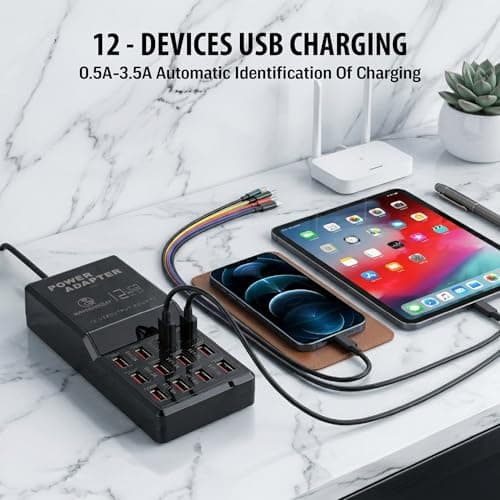 Naviscinest 12-Port USB Charging Station for Multiple Devices-Portable Fast USB Charging Hub Compatible with iPhone, Android, Tablet, AirPds & More-Compact Charger Block for Home, Office 4