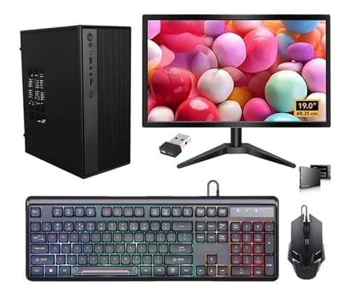 Giganics All-in-One Desktop Computer Set, i5 3rd Gen, 8GB RAM, 256GB SSD, 19" HD LED Monitor, RGB Keyboard & Mouse, WiFi, Windows 10, MS Office (8-256GB)