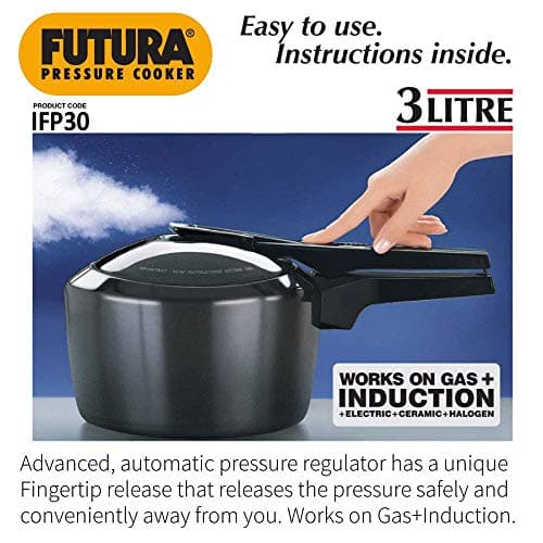 Hawkins Futura 3 Litre Pressure Cooker, Hard Anodised Inner Lid Pressure Cooker, Induction Cooker, Pan Cooker, Black (IFP30) 3
