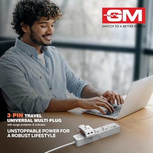 GM 3012 3-Pin Universal Multi Plug Fast Charging Travel Adapter | All-in-1 Worldwide Travel Adapter | Surge Protector | LED Indicator | Compact Design | Supports 150+ Countries | Safety Shutter 5