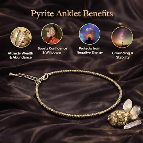 SD Decor Natural Pyrite Anklet for Women 9 Inch | Raw Pyrite Crystal Beaded Anklet with Adjustable Chain | Certified Healing Stone Jewelry for Protection, Prosperity & Energy 5