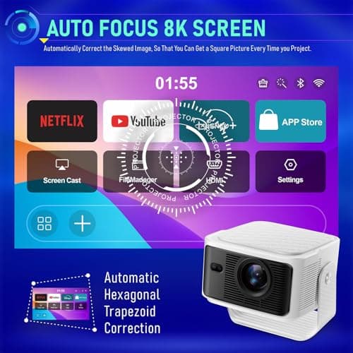 HY350Max Smart Mini Projector with Android 14, Native 1080P Full HD, 4K Supported, Auto Focus & Auto Keystone, WiFi 6 & BT 5.4, Portable LED Projector for Home Theater, Movies & Outdoor Use (HY350MAX) 2