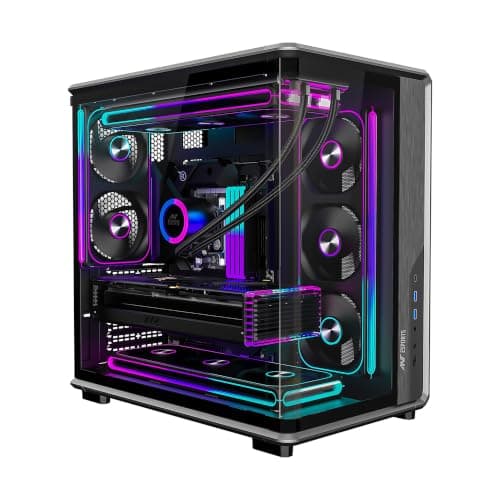 Ant Esports Crystal X8 Arc Mid Tower Gaming Cabinet | Panoramic 270° Tempered Glass, Supports BTF Back-Connect ATX Motherboards, Pre-Installed 8X 120mm ARGB Fans, 360mm AIO Support | Black