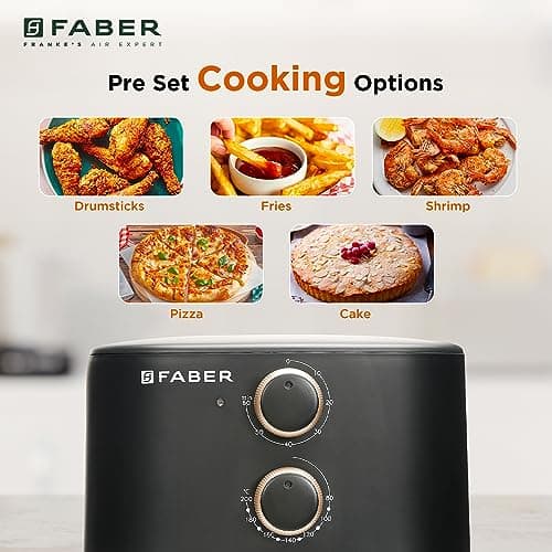 Faber 6 liter 1500W Air Fryer|Fry, Bake, Roast, Toast, Defrost, Grill & Reheat|360° Rapid Air Cooking, 85% Less Oil|Temperature & Time Control, Non-Stick Fryer Pan, Auto-Off | Sleek Design | (Black) 3