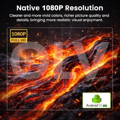 OLV Portable Smart Mini Projector, 4K 1080P Full HD Supports Netflix, Prime and YouTube Etc WiFi 5G, BT-5.0, Cinema Projector 180° Android 14, Compatible with TV Stick/Windows/iOS/Android 5