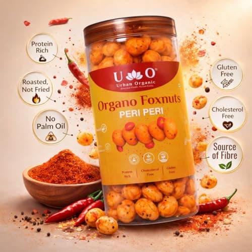 Urban Organic Organo Foxnuts COMBO of 3 Roasted and Flavoured Makhana | Healthy Snack | Namkeen Snacks | Puff Nuts | Gluten Free | Cholesterol Free | Protein Rich | Fiber Rich | With Calcium & Magnesi 3