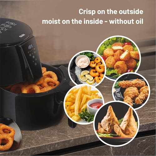 Glen Digital Air Fryer 5L, 1500W Large Airfryer with 6 Pre-Set Function, Non-Stick Basket, Auto Sleep & Shut Off, Timer & Temperature Control, Bake Fry Roast & Grill with Less Oil - Black (SA3041DIGI) 5