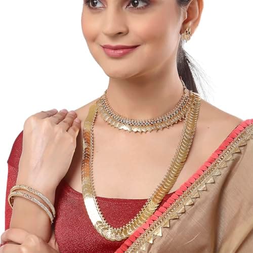 ZENEME Gold Plated and Bangles & Maharani Temple Coin Necklace Set for Women & Girls (Design_01, 2.4 Inches) 2