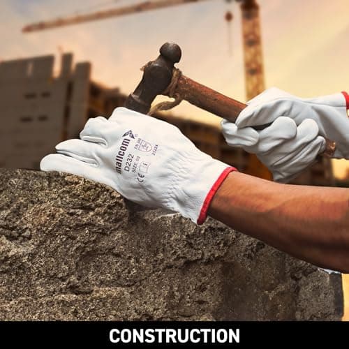Mallcom Safety Gloves, D232 Natural Grain Welder Safety Leather Gloves, Elasticized back, Use Full In These Industries Construction, Iron & Steel Work, Logistics, Manufacturing Size - L 5