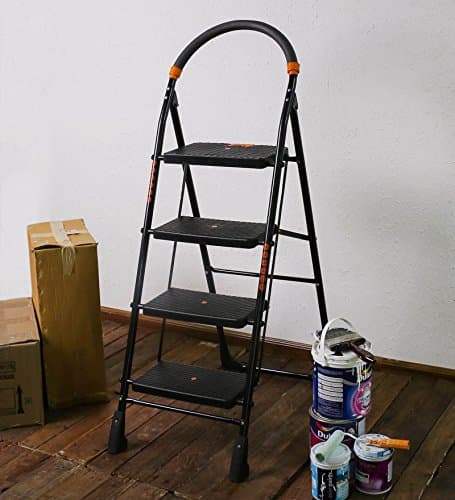 Parasnath 4 Step Black Diamond Steel Ladder - Foldable Step Ladder -Wide Anti Skid Plastic Steps -Space Saving Design Ideal For Home, Office And Warehouse -6 Year Manufacturer Warranty - Made in India 4