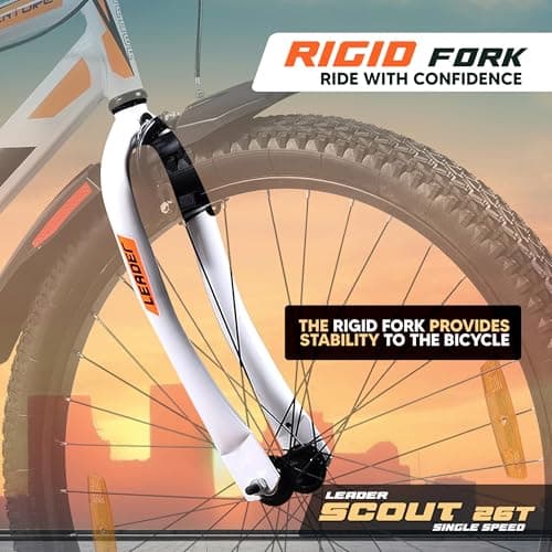 Leader Scout MTB 26T Mountain Bicycle/Bike Without Gear Single Speed for Men - White, Ideal for 10 + Years, Frame Size: 18 Inches, Rigid 4