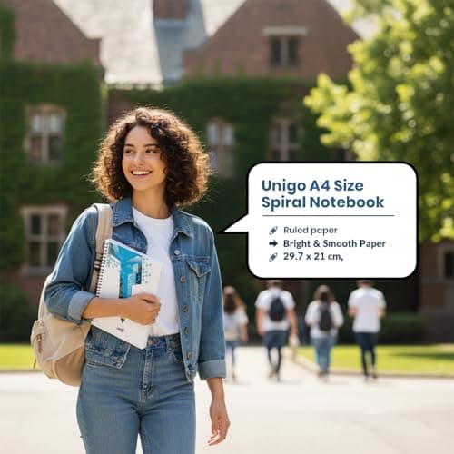 Unigo A4 Size Spiral Notebook, Single Line Ruled, Bright & Smooth Paper, 29.7 x 21 cm, (300 Pages, Uni-10) 5