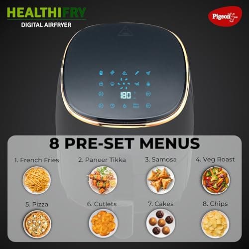 Pigeon Healthifry Digital Air Fryer, 360° High Speed Air Circulation Technology 1200 W with Non-Stick 4.2 L Basket - Black 3