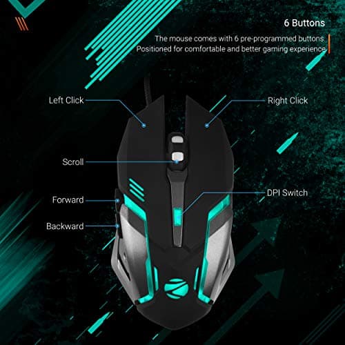 ZEBRONICS-Transformer-M with a High-Performance Gold-Plated USB Mouse: 6 Buttons, Multi-Color LED Lights,High-Resolution Sensor with max 3600 DPI, and DPI Switch(Black) 4