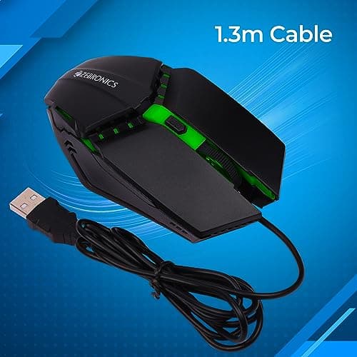 ZEBRONICS PHERO Wired Gaming Mouse with up to 1600 DPI, Rainbow LED Lights, DPI Switch, High Precision, Plug & Play, 4 Buttons 4