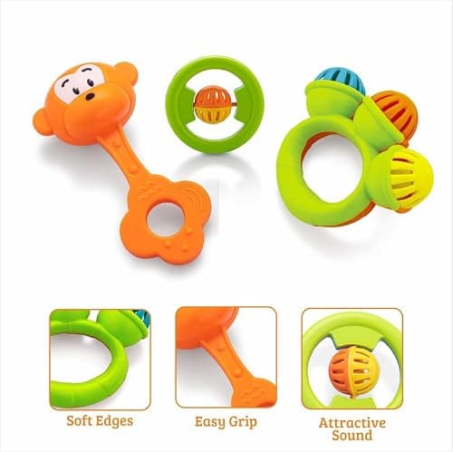 Storio Infant Acrylonitrile Butadiene Styrene (Abs) So Sweet Rattle 3Pcs Packing Non Toxic Bright and Colorful Rattles Baby Boy Girl Toys Set,Multicolor 4
