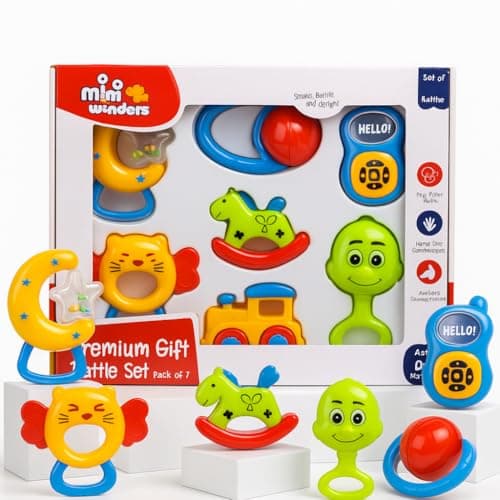 Mini Wonders Baby Rattle Set of 7 | Newborn Rattle Gift Set for Boys & Girls | Safe & Colorful Infant Toys for Early Learning & Sensory Play | Ideal Gift Pack for 0-12 Months Babies