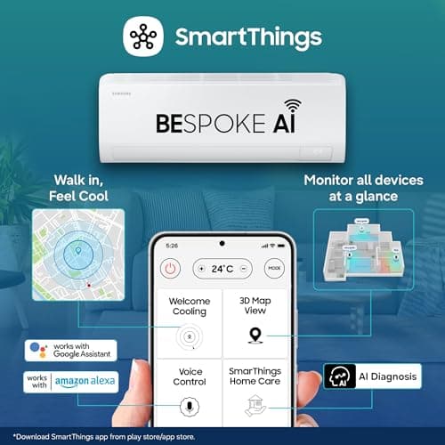 Samsung 1.5 Ton 3 Star,New Star rated, Bespoke AI Inverter Smart Split AC (WiFi, Energy Saving,Voice Control,Powerful Cooling,Copper, Digital Inverter, 4 Way swing, White, AR50H18D13HNNA) 5