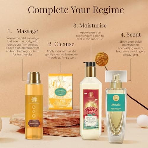 Forest Essentials Body Massage Oil Sandalwood & Saffron | Ayurvedic Skin-Nourishing & Calming Oil | Nourishing Body Care 5