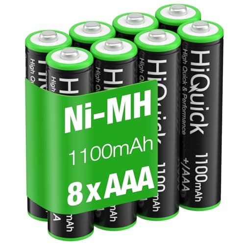 HiQuick AAA Batteries, Rechargeable, Pack of 8, 1,100 mAh, Solar Rechargeable Battery, AAA, High Capacity, 1.2 V, NiMH Battery, AAA, High Performance, aaa Rechargeable Battery