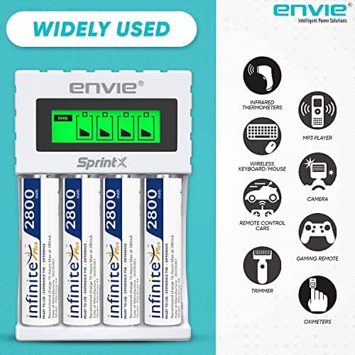 ENVIE® (ECR11MC + 2800 4PL) SprintX Ultra Fast Rechargeable Batteries Charger for AA & AAA Ni-MH with 4xAA2800mah Rechargeable Batteries, with Over Charge Protection 6