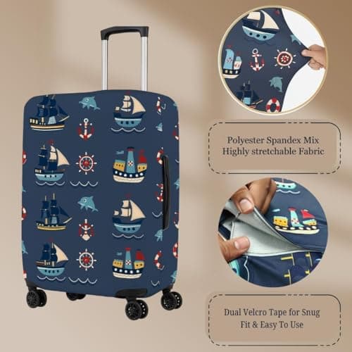 Krutiwasa Protective Trolley Bag Cover Map Print Large Size 28 inch =75cm, Fits 28-30 inch Bag | Turquoise Polyester Luggage Bag Cover for Hard Suitcase – Washable, Durable & Dustproof - Blue Ocean 2