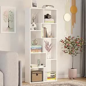 Lukzer 8 Shelves Modern Simple Engineered Wood Book Shelf with Storage Display Rack Open Bookcase Showcase Stand (MR-004/White/164 x 24 x 70 cm) DIY (Do It Yourself)