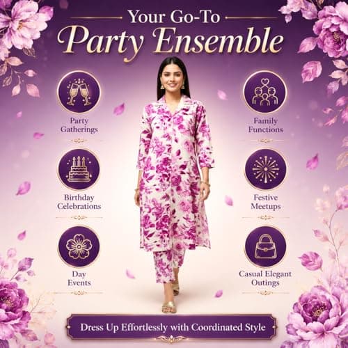 SHINESHAGUN Women Floral Printed Kurta Pant Set | Stylish Straight Fit Ethnic Co-ord Set for Women | 3/4 Sleeve Casual & Office Wear Kurti with Pants | Pink & White 5