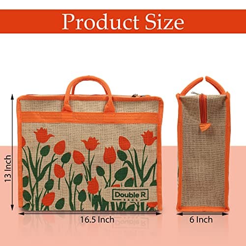 DOUBLE R BAGS Jute Eco-Friendly Tote Bag: Stylish, Spacious, and Sustainable - Perfect for Everyday Errands and Adventures! (Orange, Pack of 3) 4