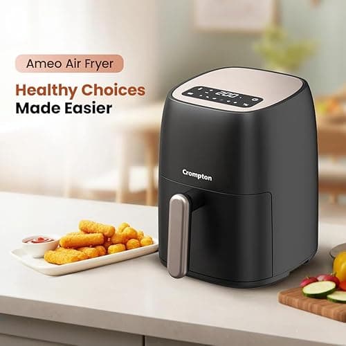 Crompton Ameo 4.2L Digital Air Fryer | 1400W Quick Fry Technology | Oil-Free Healthy Cooking | Super Helix Heating Element | Digital Display with Indian Preset Menus | Black (Without Window Display) 2