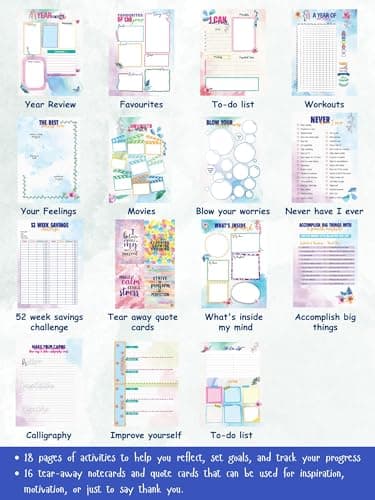 Doodle Happiness Planner B5 | Wiro Bound Undated Planner with 268 Pages, To-Do Lists, Activity Pages, Tear Away Note & Quote Cards | 64-Page Pocket Book, 250+ Stickers & Free Premium Gift Box, 80 GSM 4