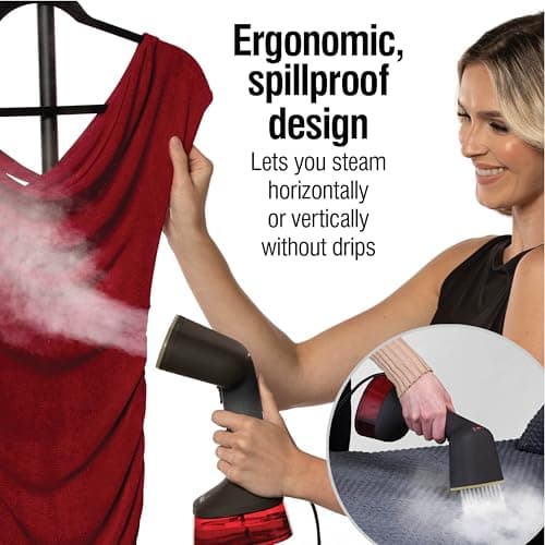 Hamilton Beach Professional Garment Steamer, Steam Iron for Clothes, 1740W Fast Heat Up, Turbo Steam Mode, Detachable Fabric Brush, Large 300ml Water Tank, Ergonomic Handle, Travel Iron, 2m Cord, Red 5