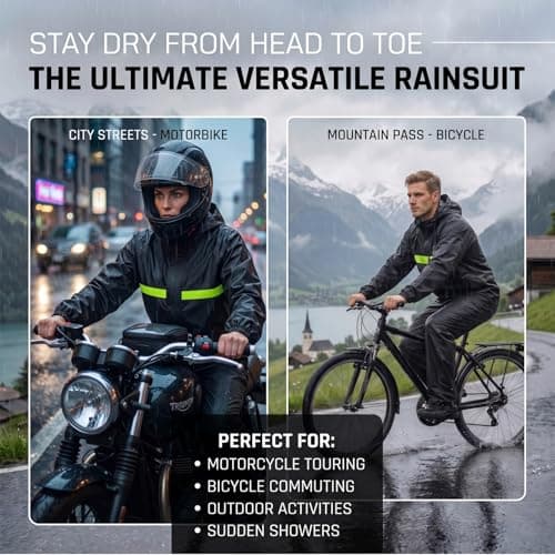 HACER Raincoat with Reflective Strip Hooded and Adjustable Waterproof Poncho Rainwear Reversible Polyester Reusable Rainsuit for Sports Bikers Riding Camping Men & Women (Black, 2XL) 5