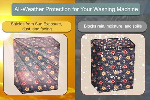 Stylista Washing Machine Cover Compatible for LG 7 KG Semi-Automatic Top Loading P7020NGAZ Floral Grey, Polyester Waterproof 5