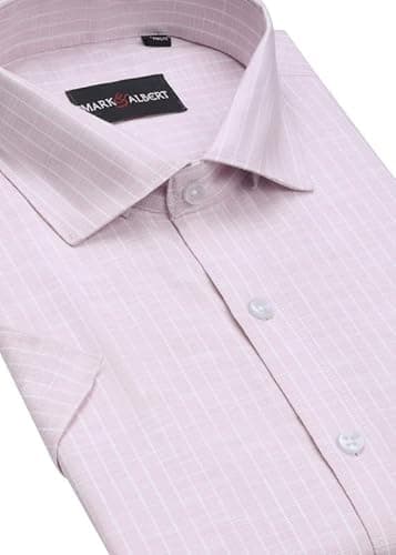 MARK & ALBERT Men's Half Sleeve Cotton Linen Striped Shirt Pink 3