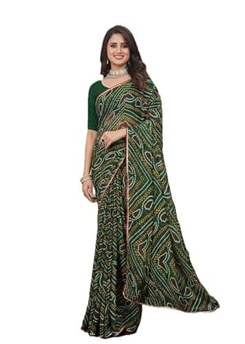 Georgette Saree with Beautiful Design Lightweight Ethnic Outfit for Women Festive Function Use Green