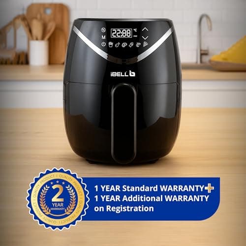 iBELL 3.2L Air Fryer For Home |800W, Feather Touch Control, 6 Preset Cooking Modes, Adjustable Temperature, One Basket with Steam Rack, Oil-Free Healthy Cooking (Black) 2