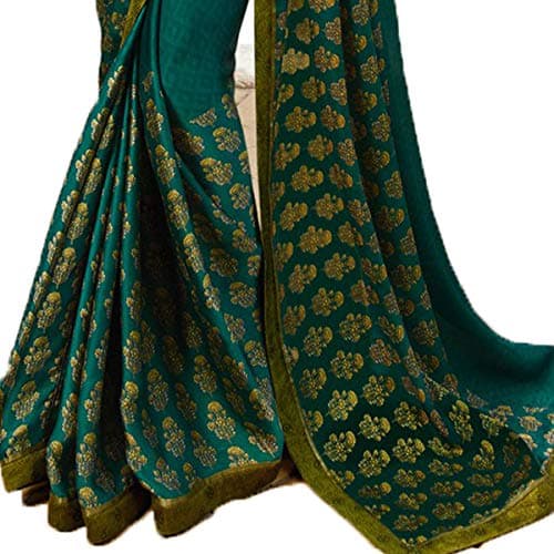 RAJESHWAR FASHION WITH RF Women's Silk Printed Saree With Lace Border & Blouse Piece(Mehendi) 3