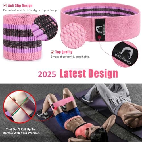 Bodylastics Resistance Hip Loop Bands 35-50lbs Resistance Bands for Legs, Butt, Thighs & Glutes Exercises, Anti-Slip Fabric Workout Bands for Men/Women 4