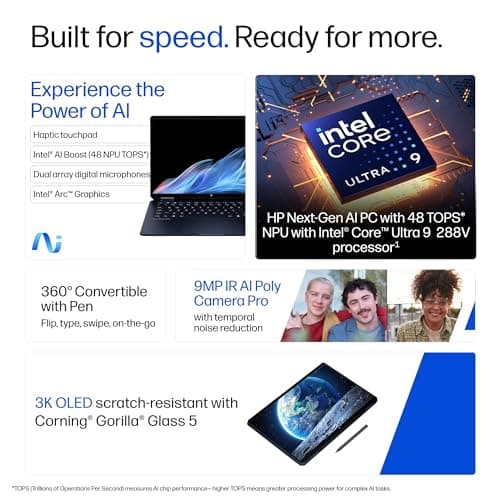 HP Omnibook Ultra Flip (Previously Spectre), Intel Core Ultra 9 288V (32GB LPDDR5x, 2TB SSD), 3K, OLED, 120 Hz, 14''/35.6cm, Win11, M365* Office24, Blue, 1.34kg, fh0369tu, 9MP Camera, Backlit Laptop 3